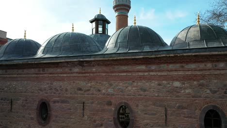 aerial view of celebi mehmet mosque in bilecik. 4k footage in turkey