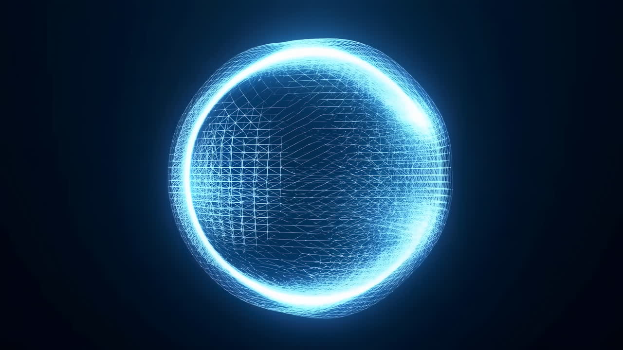 Futuristic Digital Sphere with Glowing Blue Wireframe