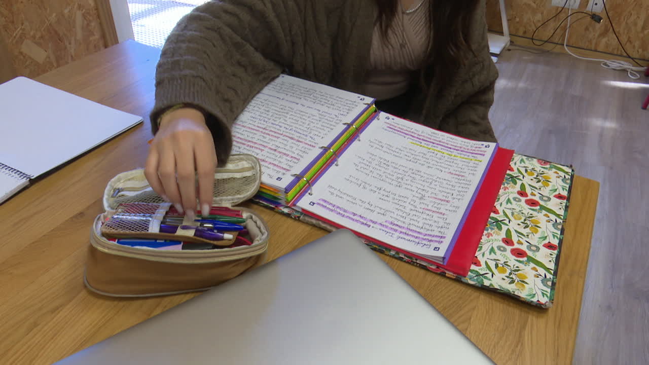mujer estudiando en un escritorio