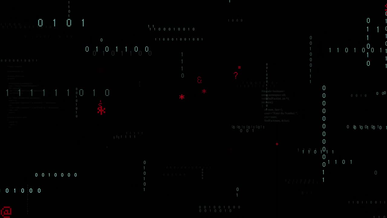Animation of binary coding and data processing on black background