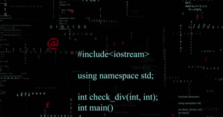Animation of binary coding and data processing on black background