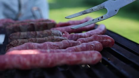 people cooking sausages for lunch during picnic