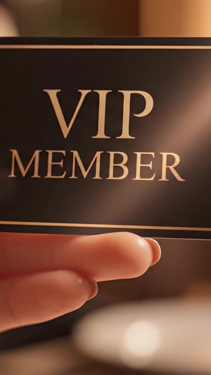 A close-up look at a luxury VIP membership card, showcasing exclusive privileges and status, held delicately by a hand against a softly lit background.