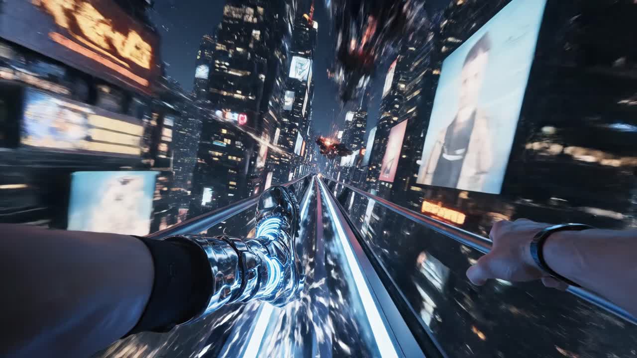 Futuristic Cityscape First-Person View