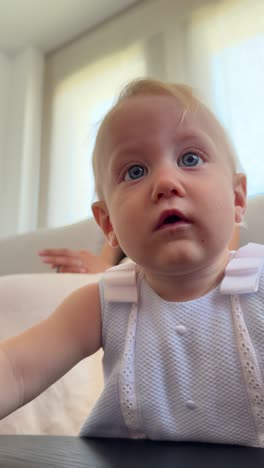 baby girl crawling and looking up