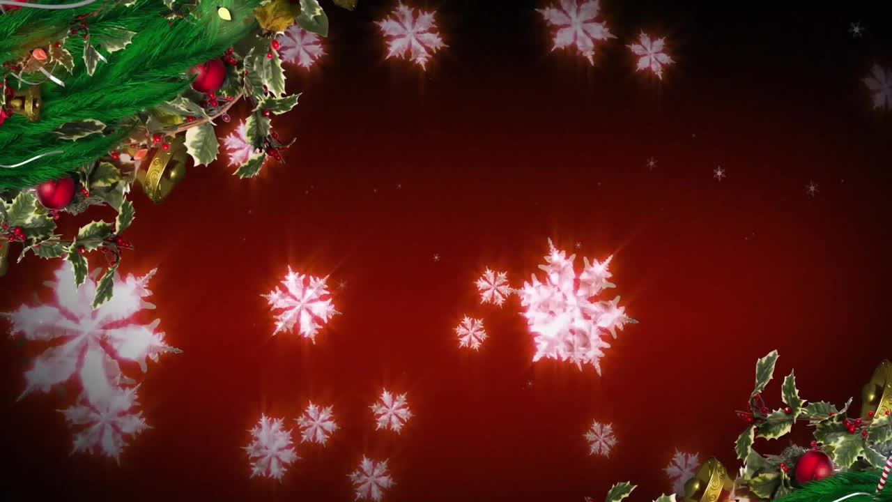 Animação de neve caindo sobre guirlanda de Natal