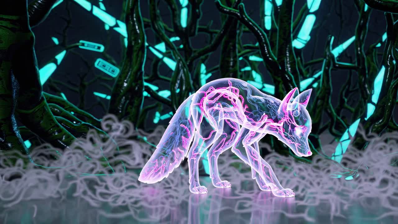 Glowing Fox in a Neon Forest