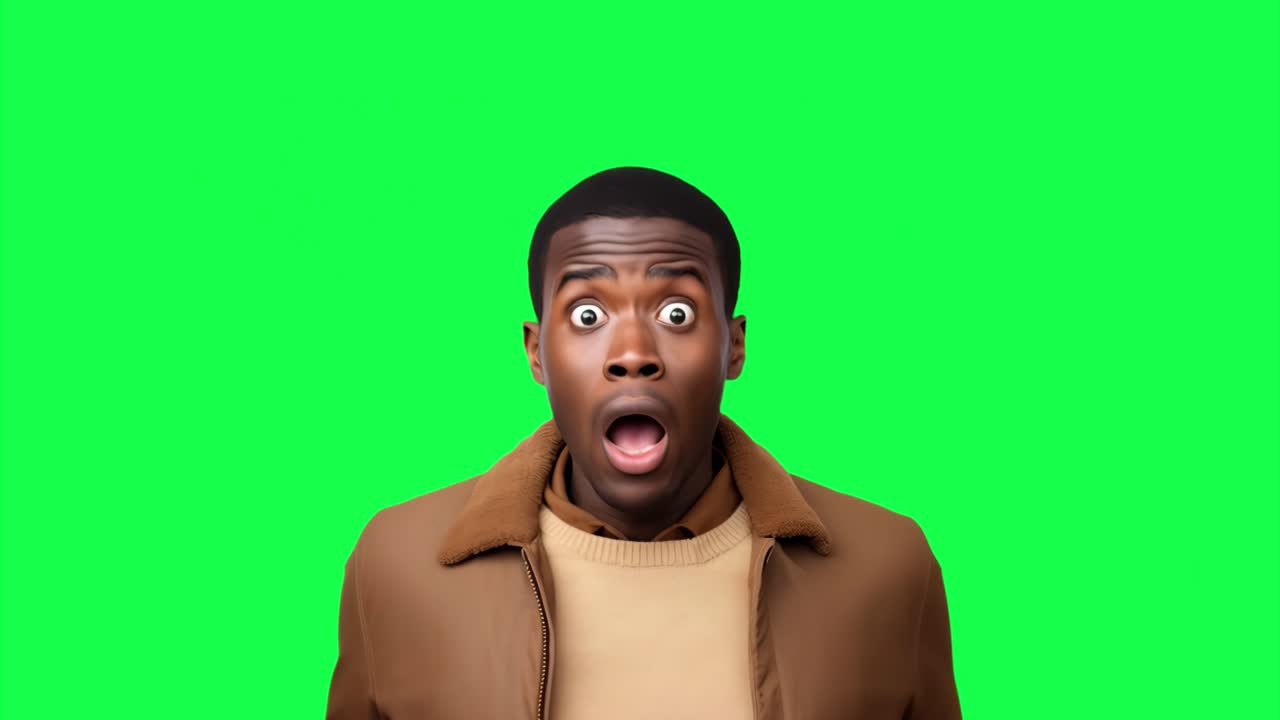 Surprised expression animation, transparent 4K video, green screen