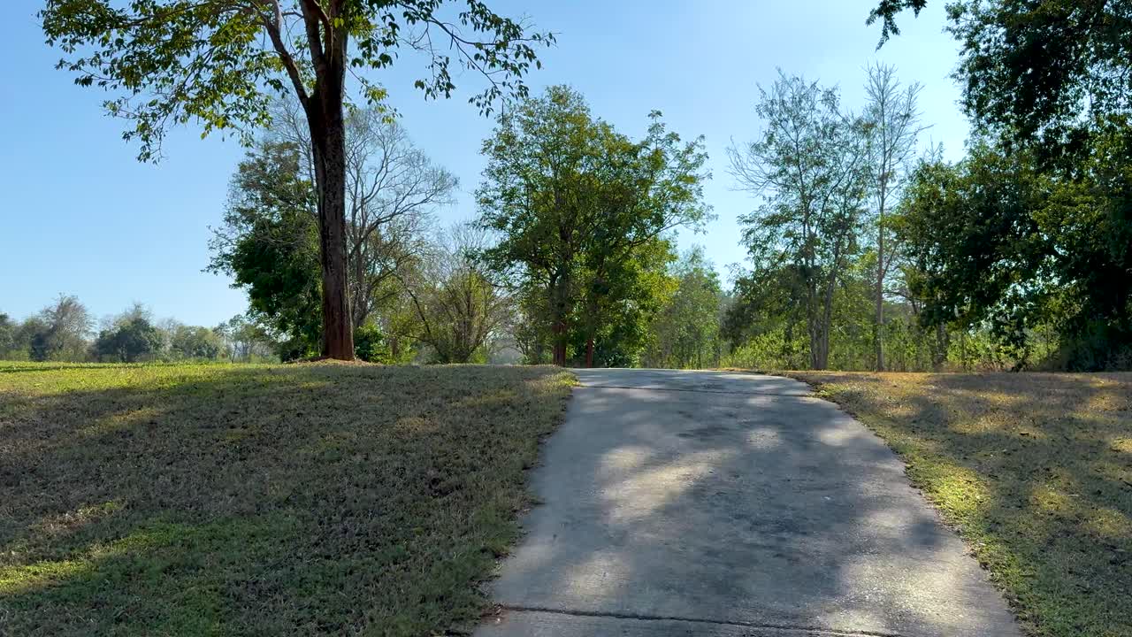 Serene golf course path with lush greenery