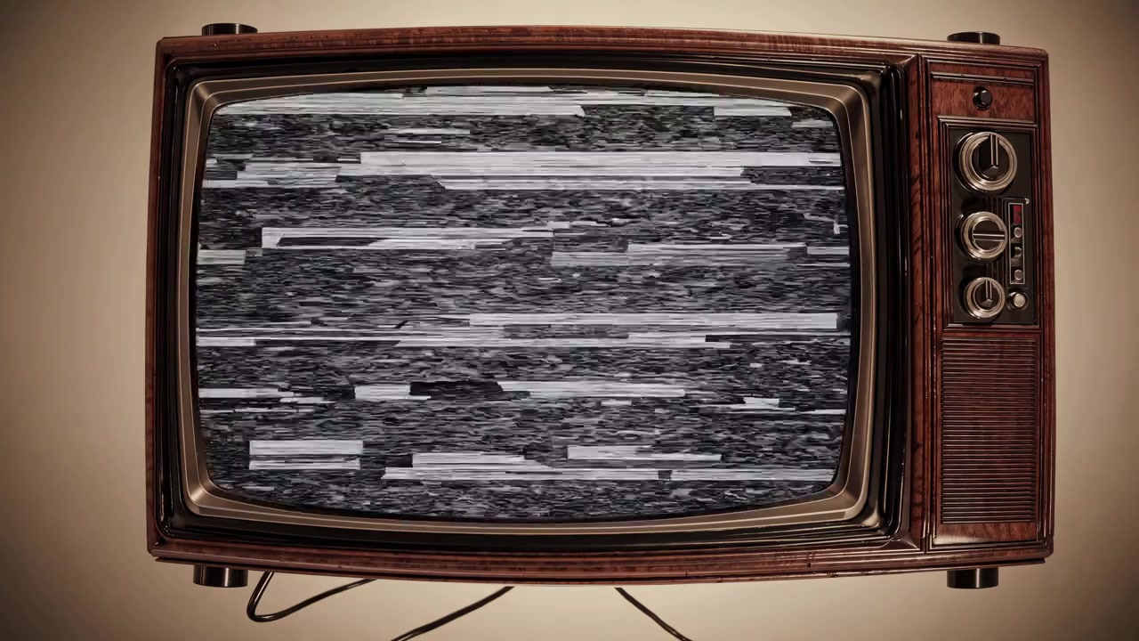 Schermo televisivo vintage con effetto neve e glitch