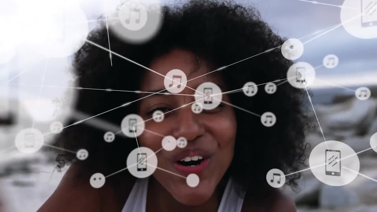 해변에서 키스를  ⁇ 는 아프리카계 미국인 여성의 초상화에 대한 디지털 아이콘 네트워크