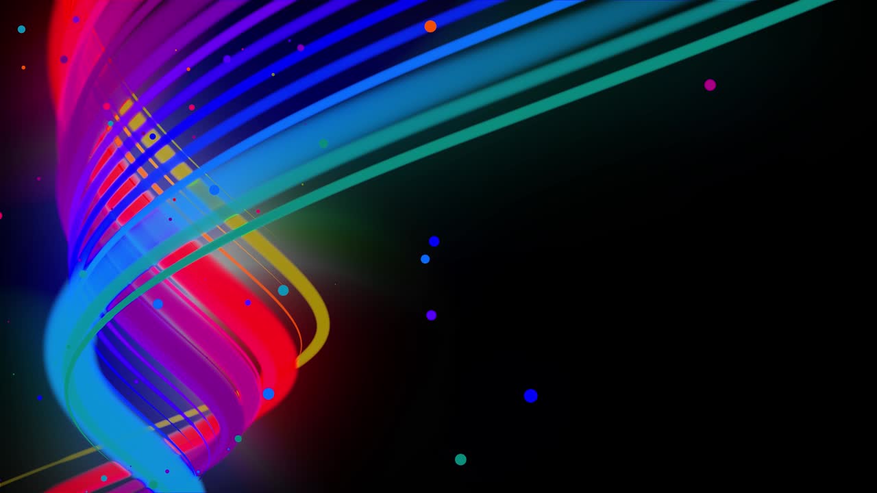 3d abstracto en bucle 4k fondo con líneas de brillo. líneas de neón multicolores vuelan en el aire, suavemente oscilación y onda. luma mate como canal alfa. fondo creativo brillante