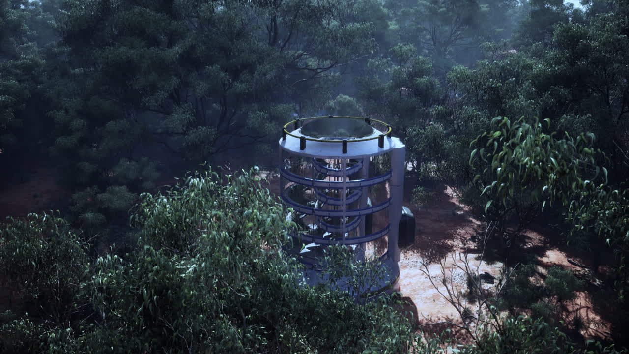 torre futurista en el bosque