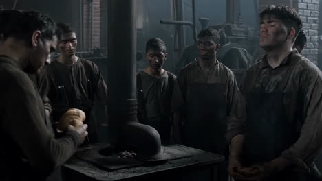 factory workers taking a break