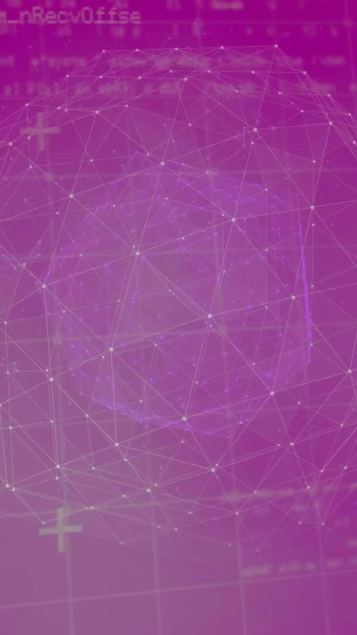 Animation of network of connections with globe over purple background