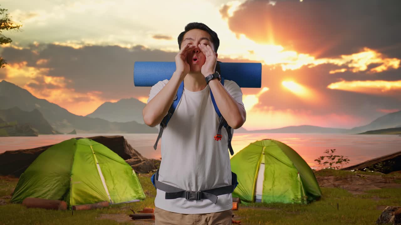 Excited Camper at Sunrise