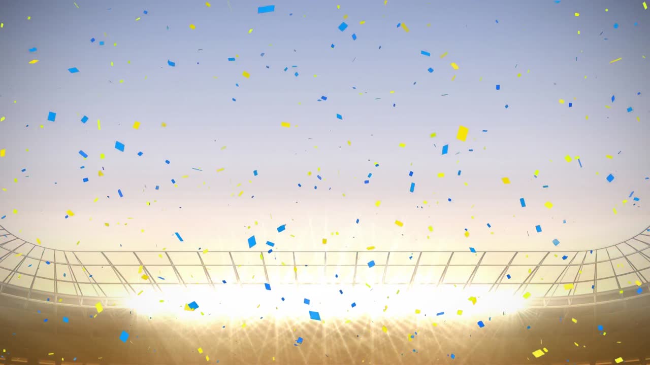 일몰 때 경기장 위에 떠다니는 콘페티의 애니메이션