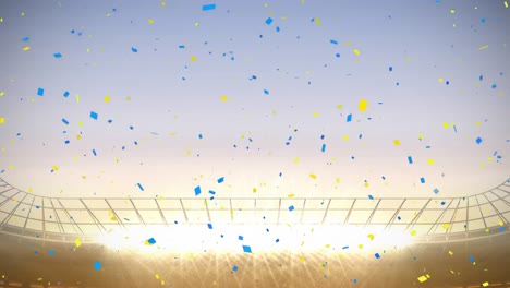 Animation-of-confetti-floating-over-stadium-at-sunset
