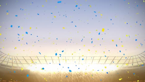 animation of confetti floating over stadium at sunset
