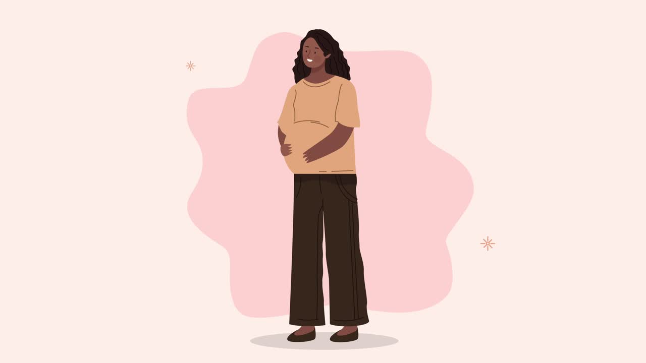 afro young woman pregnancy character animation