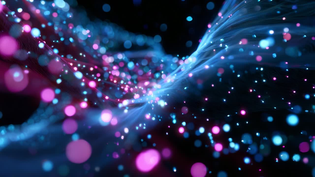 A mesmerizing display of luminous particles in a fluid motion, creating an ethereal visual experience filled with vibrant colors and dynamic movements, evoking a sense of wonder and creativity in an abstract universe