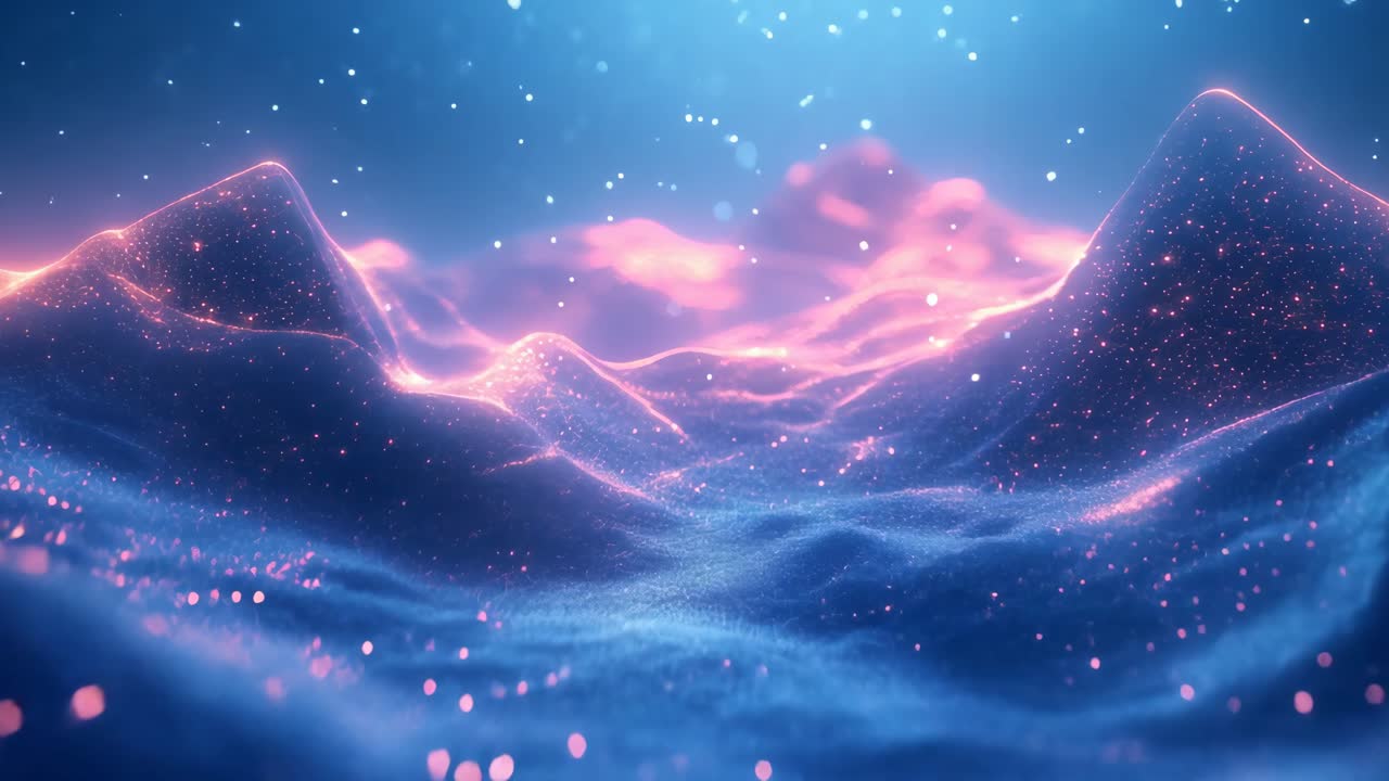 Abstract Glowing Digital Mountains