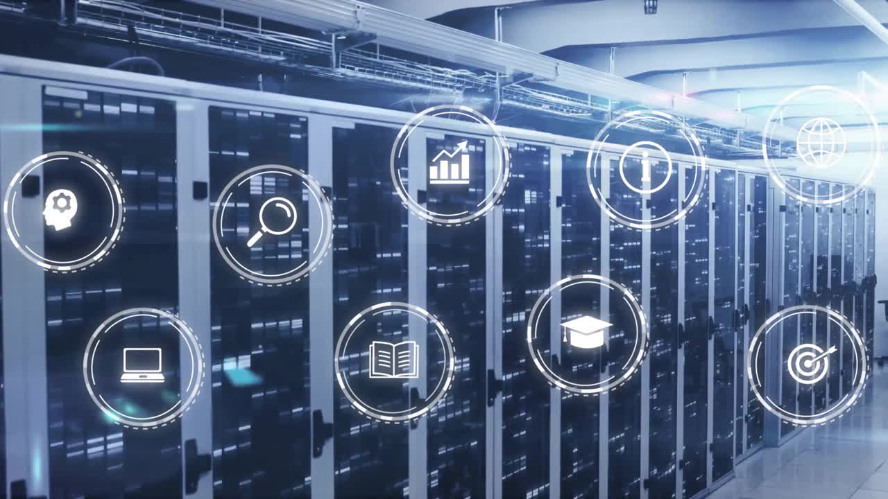 Animation of icons and data processing over computer servers