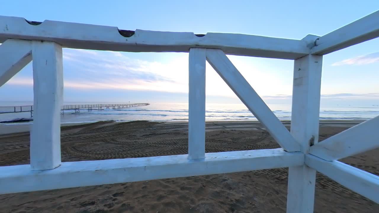 White Wooden Structure on Rimini Beach in Italy