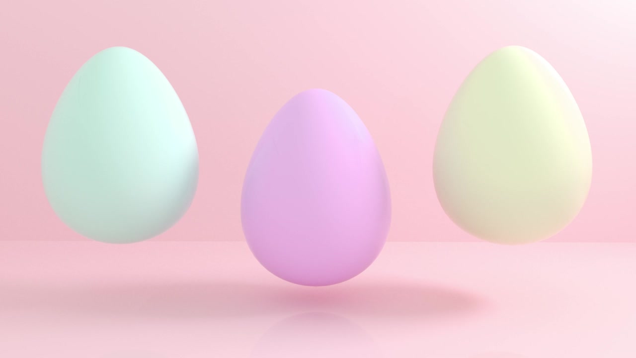 3d абстрактные пастельные пасхальные яйца, летающие на цветном фоне. набор разных цветов 4k анимация бесшовная петля.
