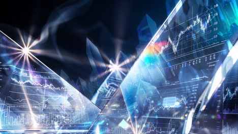 futuristic financial data visualization with glowing crystals