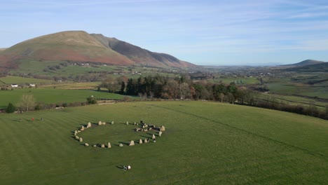 Ancient-stone-circle-in-field-with-mountain-Blencathra-in-the-background