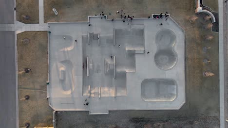 Skateboarding---Aerial-View-Of-Skateboarders-At-Skatepark