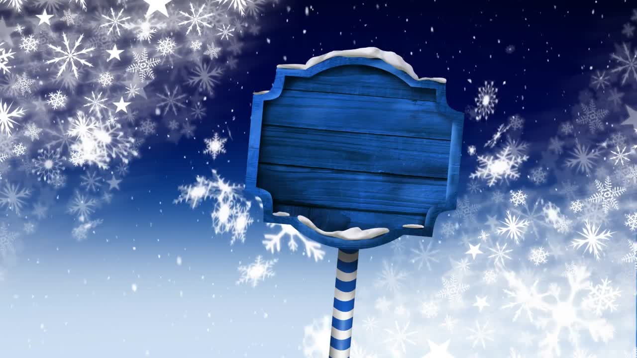 눈이 내리고 나무 표지판