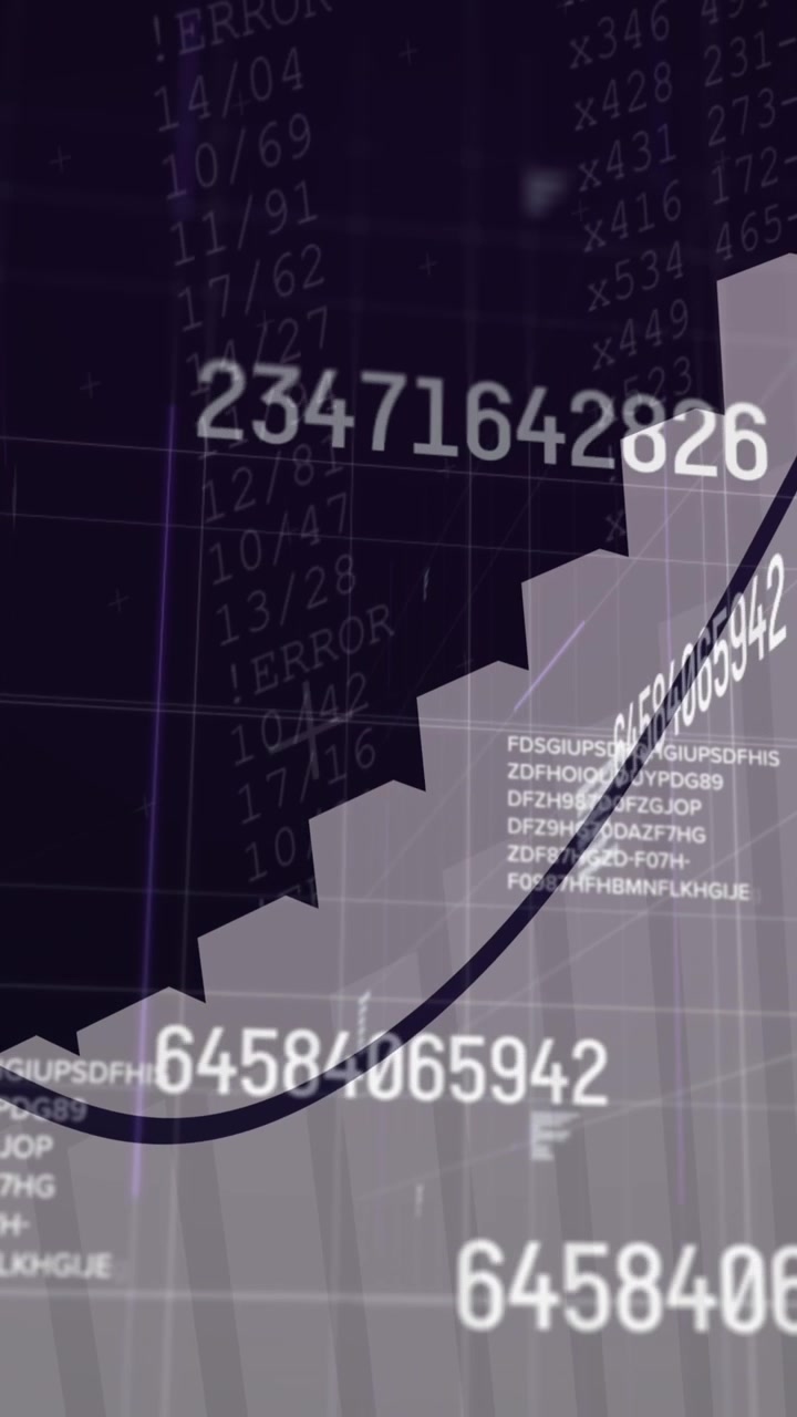 Animation of financial data processing over black background