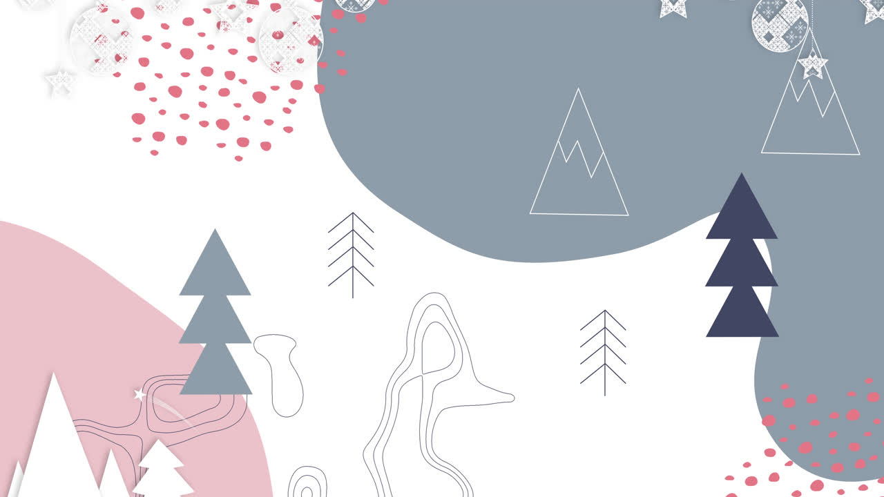 animación de símbolos navideños y red de conexiones