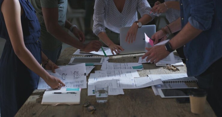 Creative Team Collaborating on Design Project in Office