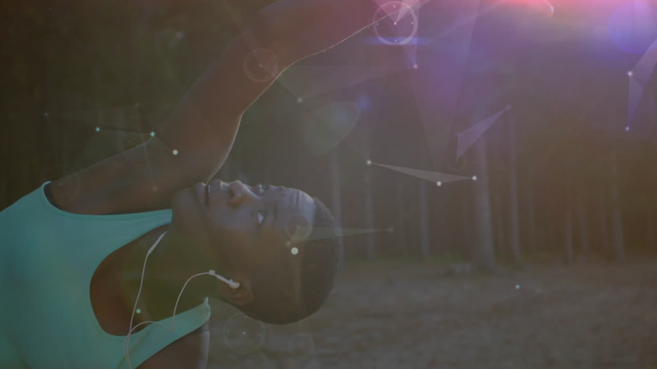 animación de la red de conexiones sobre el ejercicio de la mujer en el bosque