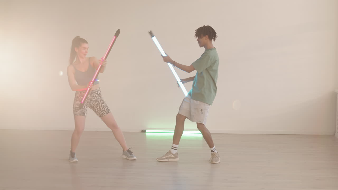 Young People with Colorful Lights