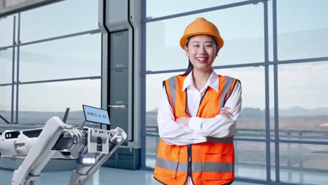 female engineer with modern robot