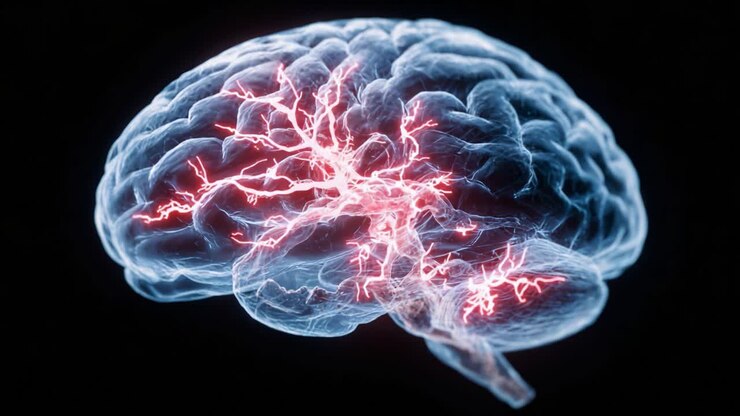 Exploring Neural Activity: Dynamic Visualization of a Brain with Glowing Synaptic Connections and Electrochemical Pulses Emphasizing Neural Networks and Functionality