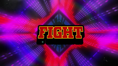 animation of fight text over digital colourful tunnel