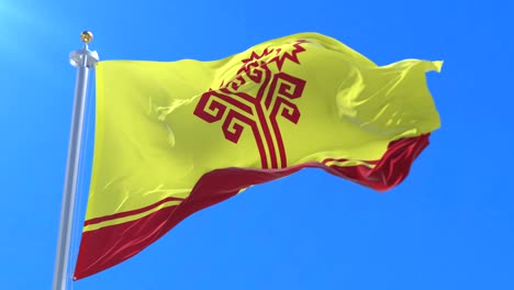 bandera de la república de chuvashia agitando en el viento con cielo azul, bucle