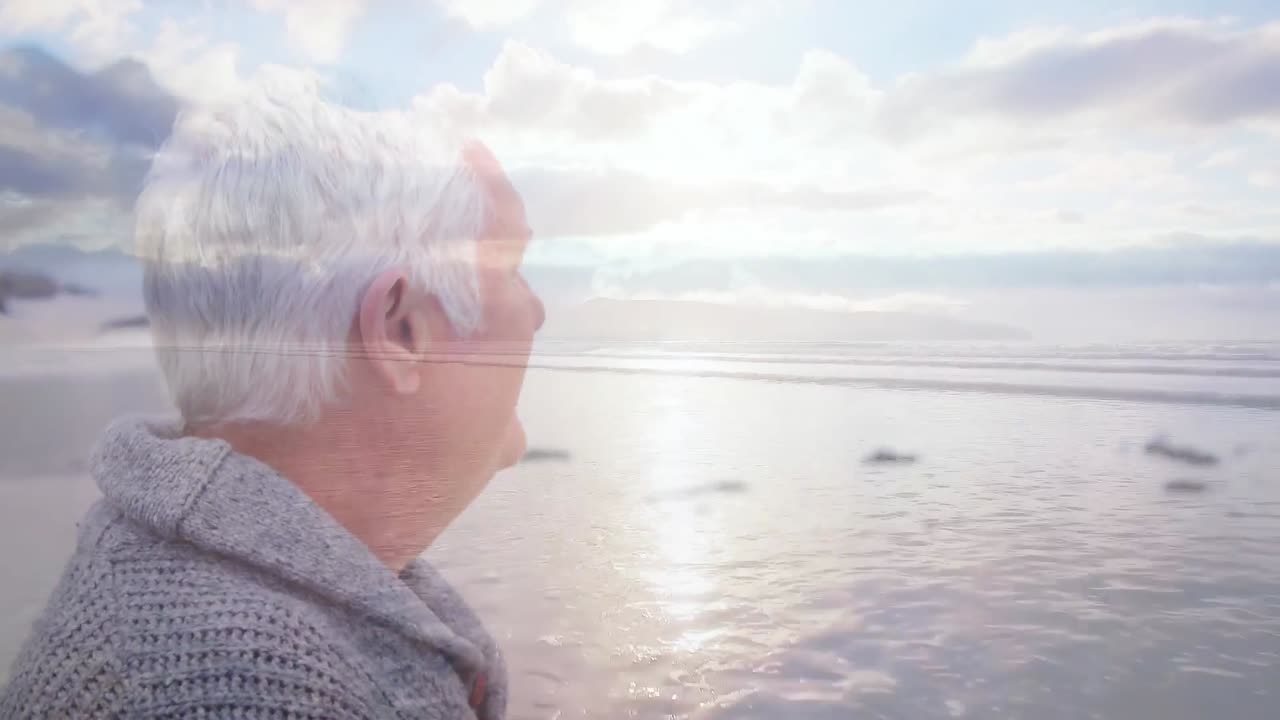 Old man enjoying the beach scenery