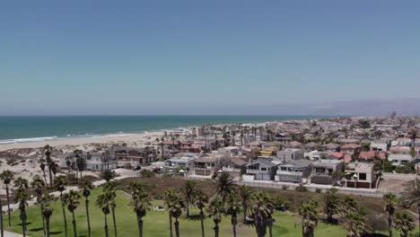 Aerial-View-of-the-Beach-at-Oxnard-Shores-in-Ventura,-California---Beautiful-Drone-Footage-of-a-Sunny-Day-and-Pacific-Ocean