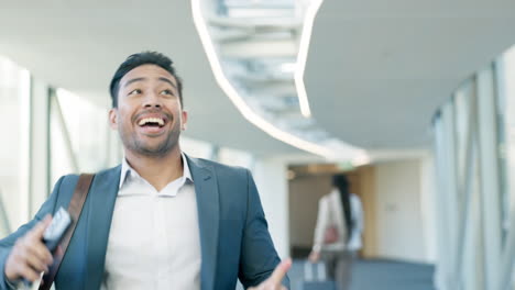 Business-man,-high-five-and-dancing-to-celebrate