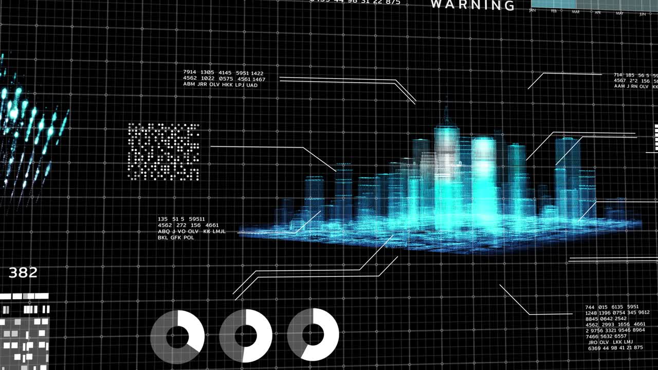 Digital technology smart city 3D HUD graphic architecture building iot internet of thing artificial intelligence, security energy power tech smart world futuristic background