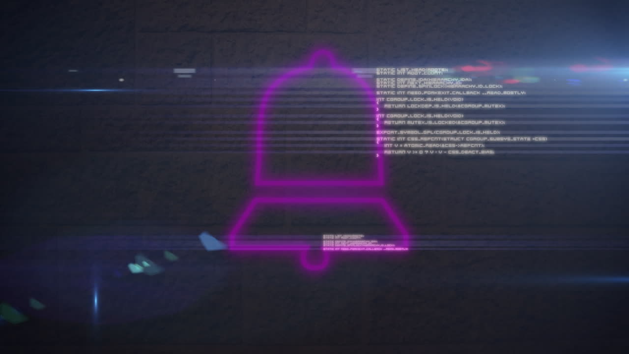 animación de la campana de neón sobre el procesamiento de datos en el fondo de la marina