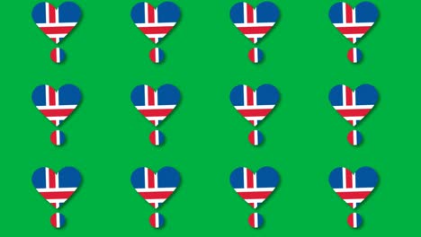 drijvende ijslandse vlag met een getextureerd hart op groen scherm. illustratie clip van liefde voor de natie.