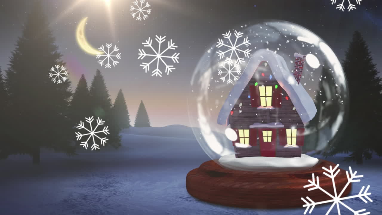 눈공과 겨울 풍경 위에 내리는 눈의 애니메이션