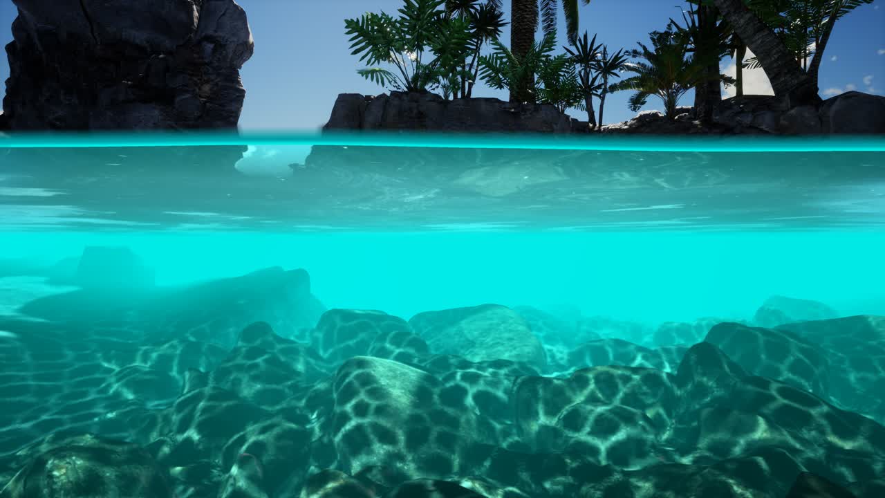 sezione trasversale dell'acqua di mare e delle palme sull'isola